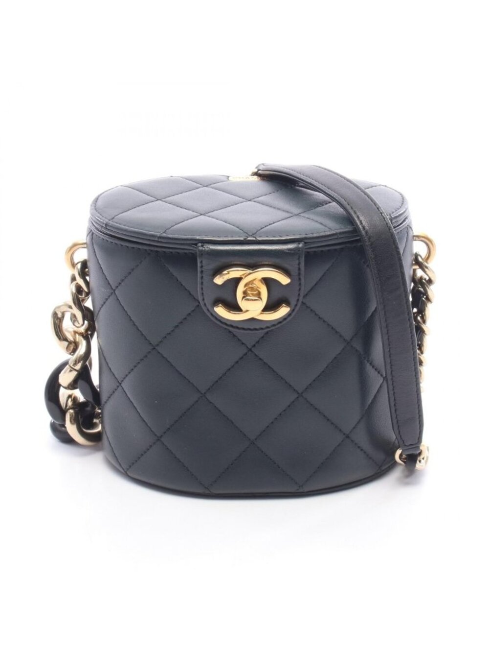 Chanel Shoulder Bag Quilted Vanity Black Lambskin Chain